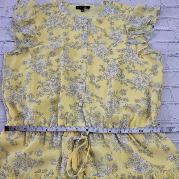 NWT 1.STATE yellow Floral Ruffle Skirt short sleeve mini Dress size M - Picture 5 of 11